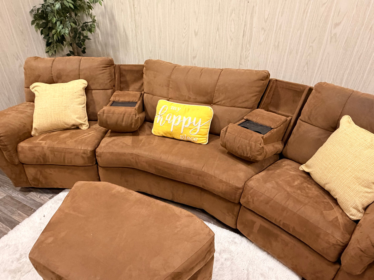 Brown 3-piece Reclining Sectional w/ Storage Ottoman