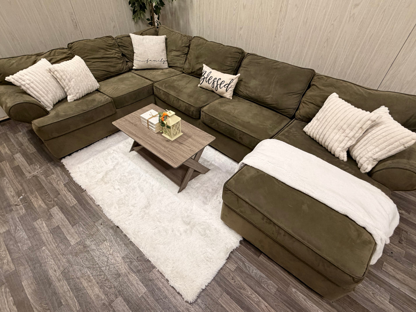 Large Olive Green Sectional Couch