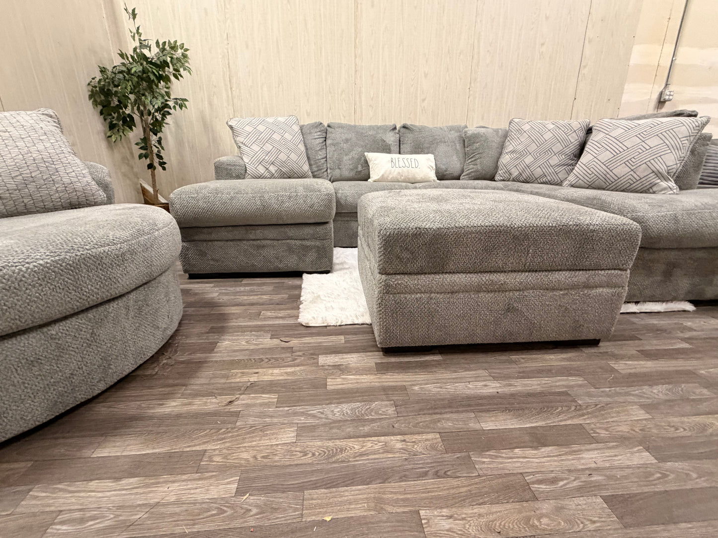 Large Ashley Furniture Sectional, Ottoman, Swivel Chair (Like New)
