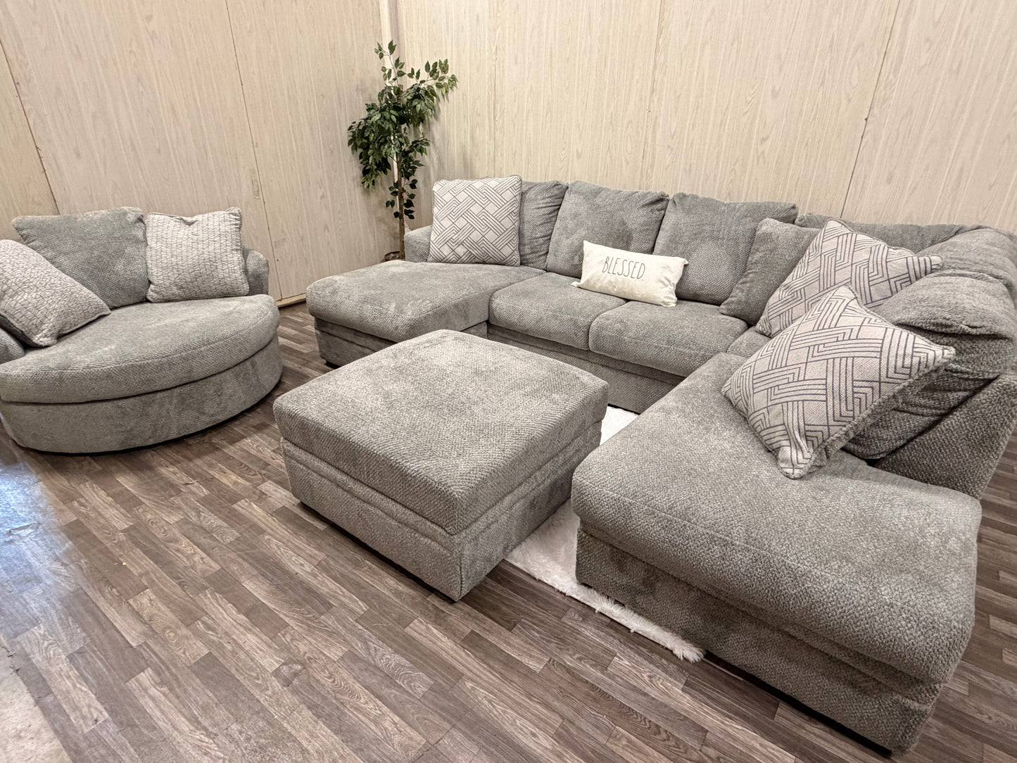 Large Ashley Furniture Sectional, Ottoman, Swivel Chair (Like New)