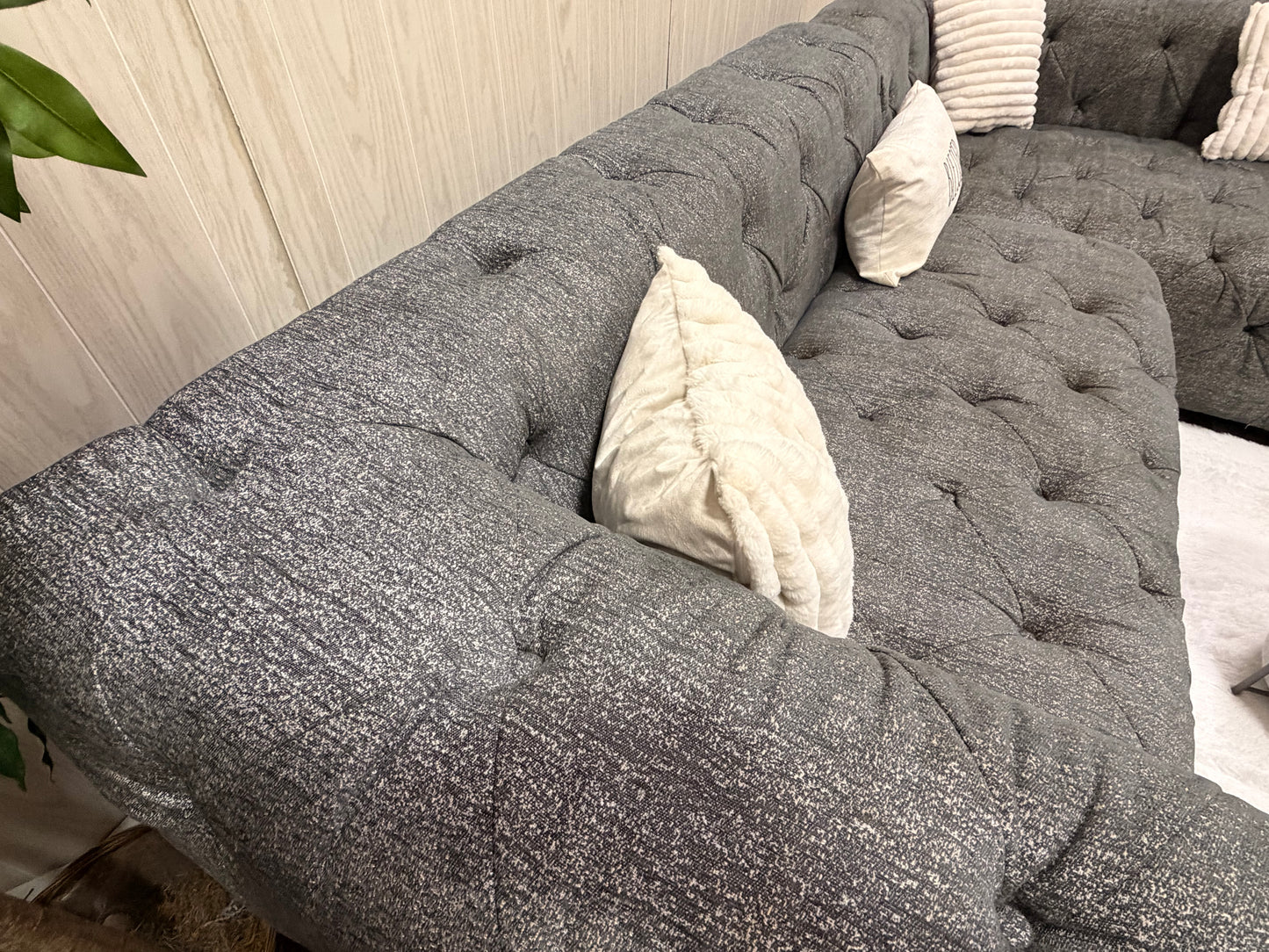 Large Gray Tufted Sectional Couch