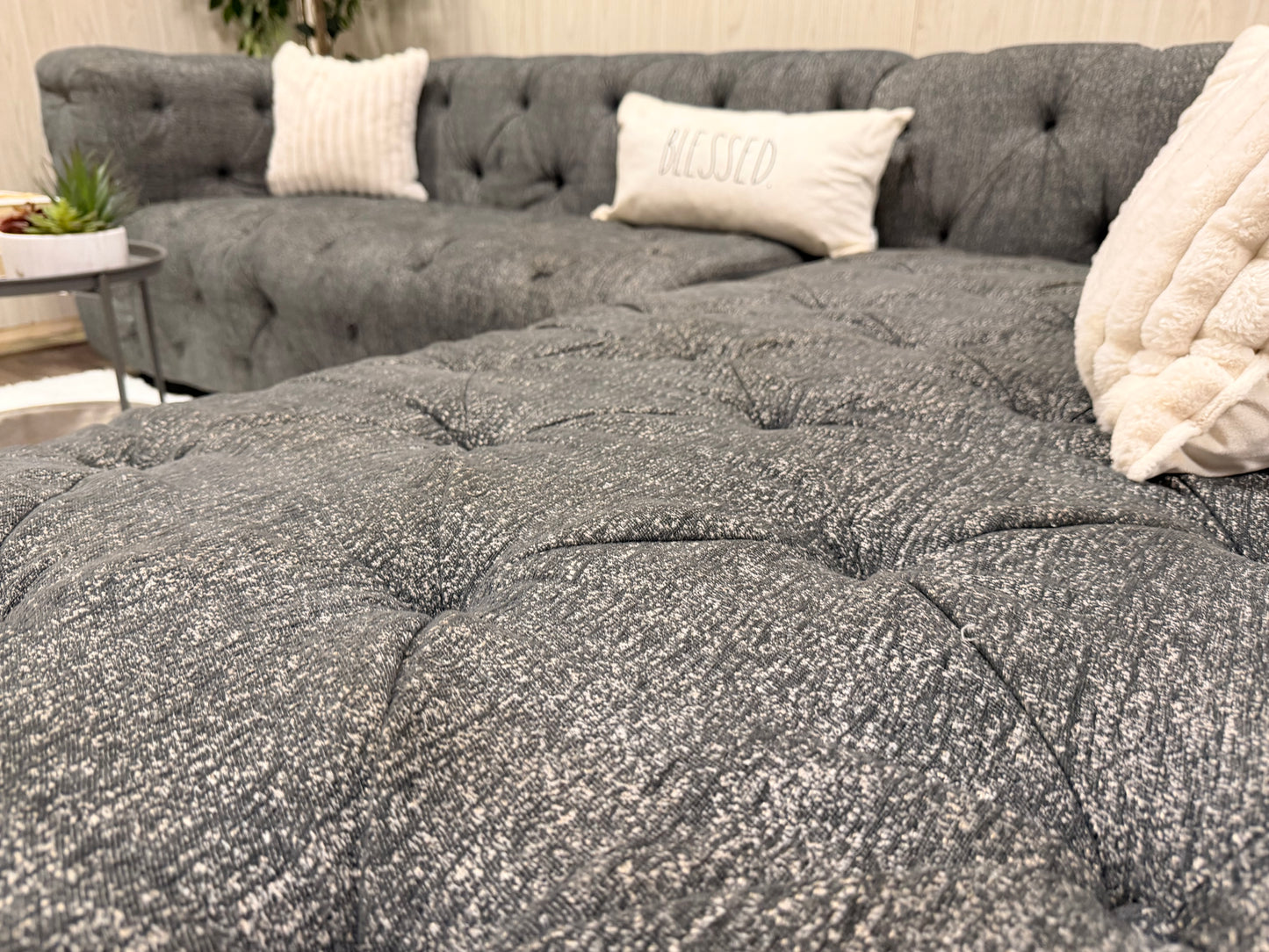 Large Gray Tufted Sectional Couch