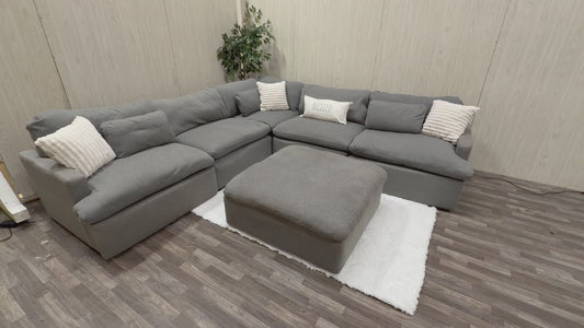 Large Gray Modular Reclining Cloud Sectional Couch w/ USB
