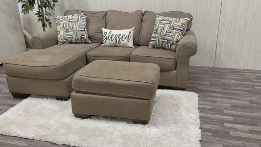 Brown Reversible Sectional Couch w/ Ottoman